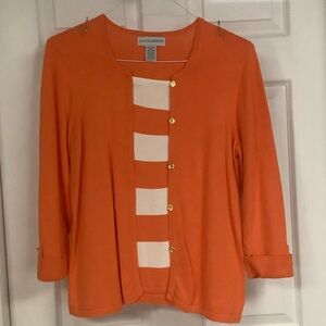 Sag Harbor Orange and White Crew Neck Sweater